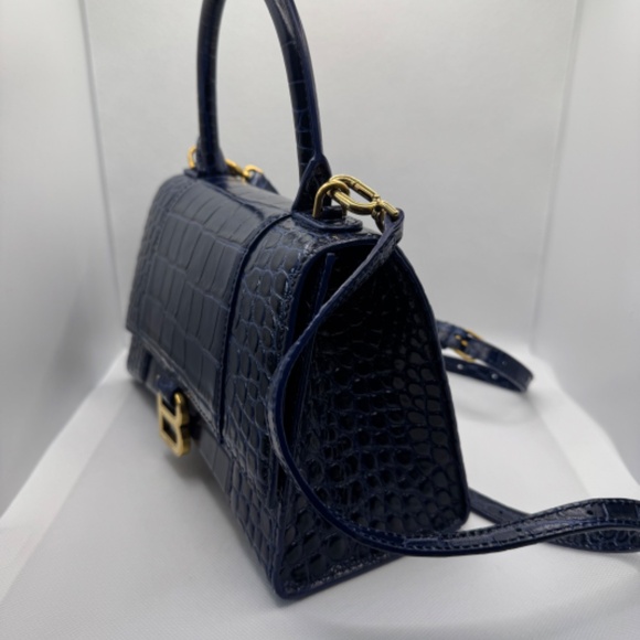 BALENCIAGA Hourglass Small Shiny Croc Bag in Dark Blue - Picture 4 of 8